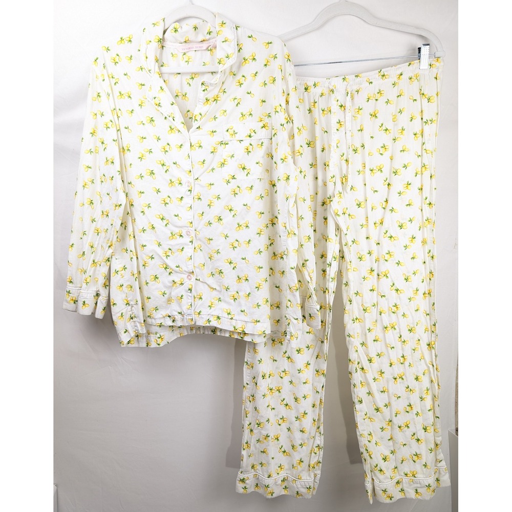 Victorias Secret Lemon Pajama Set Size L 100% Cotton Novelty Fruit Sleep Lounge - Picture 2 of 9